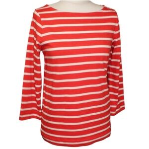 Woolovers Top Womens Small Organic Cotton Boat Neck 3/4 Sleeve Striped Coastal